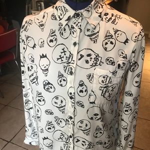 Black and White Unique Skull Shirt with Collar